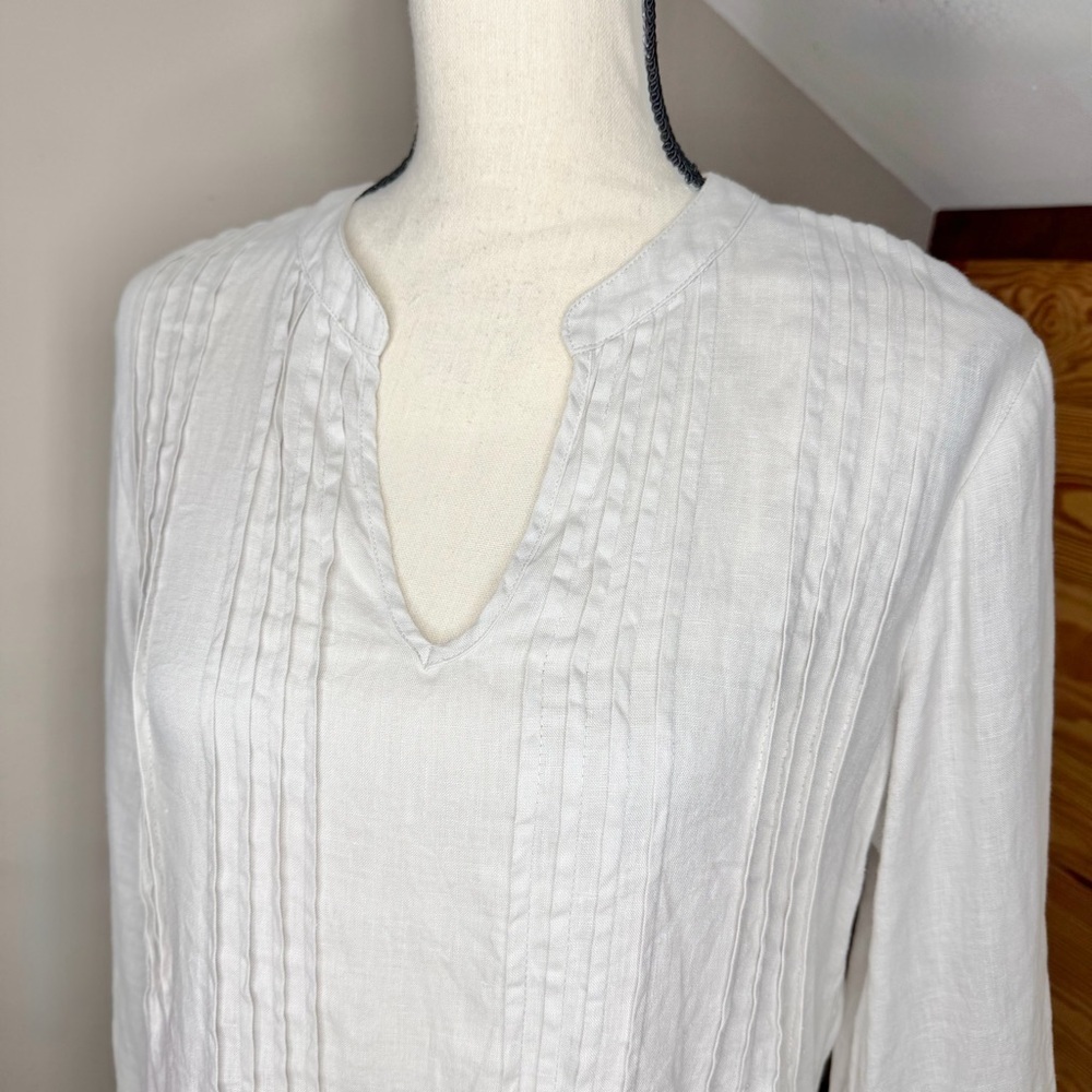 Saint Tropez West 100% Linen Tunic Top Medium M Light Grey Pleated Boho - Picture 3 of 9